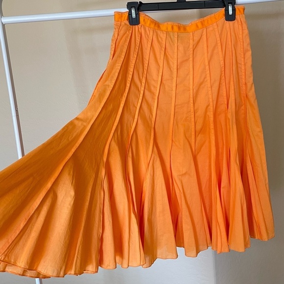 Bright Orange Pleated A Line Skirt - Picture 2 of 7